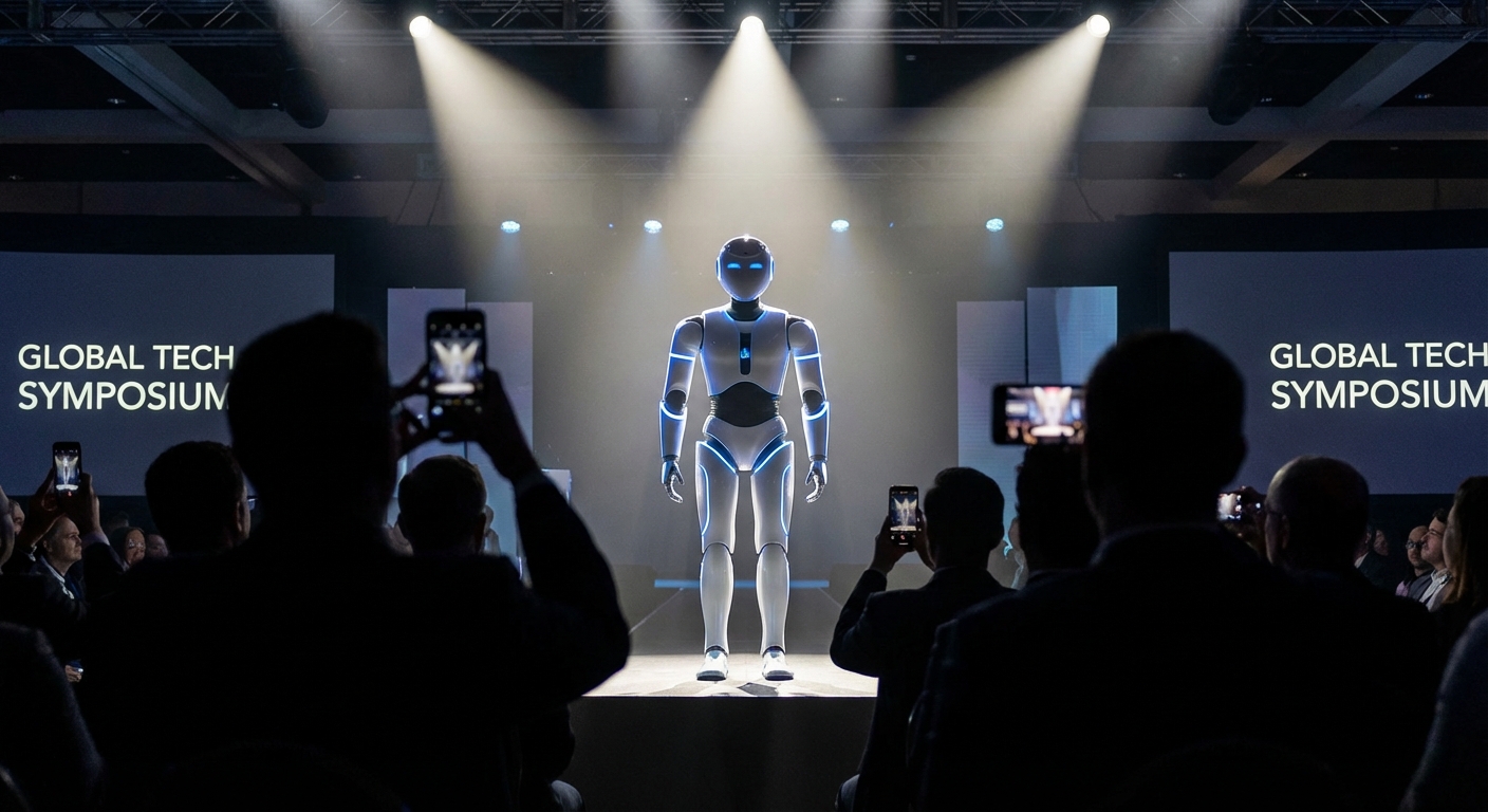 Humanoid robot demonstration at a 2026 technology expo