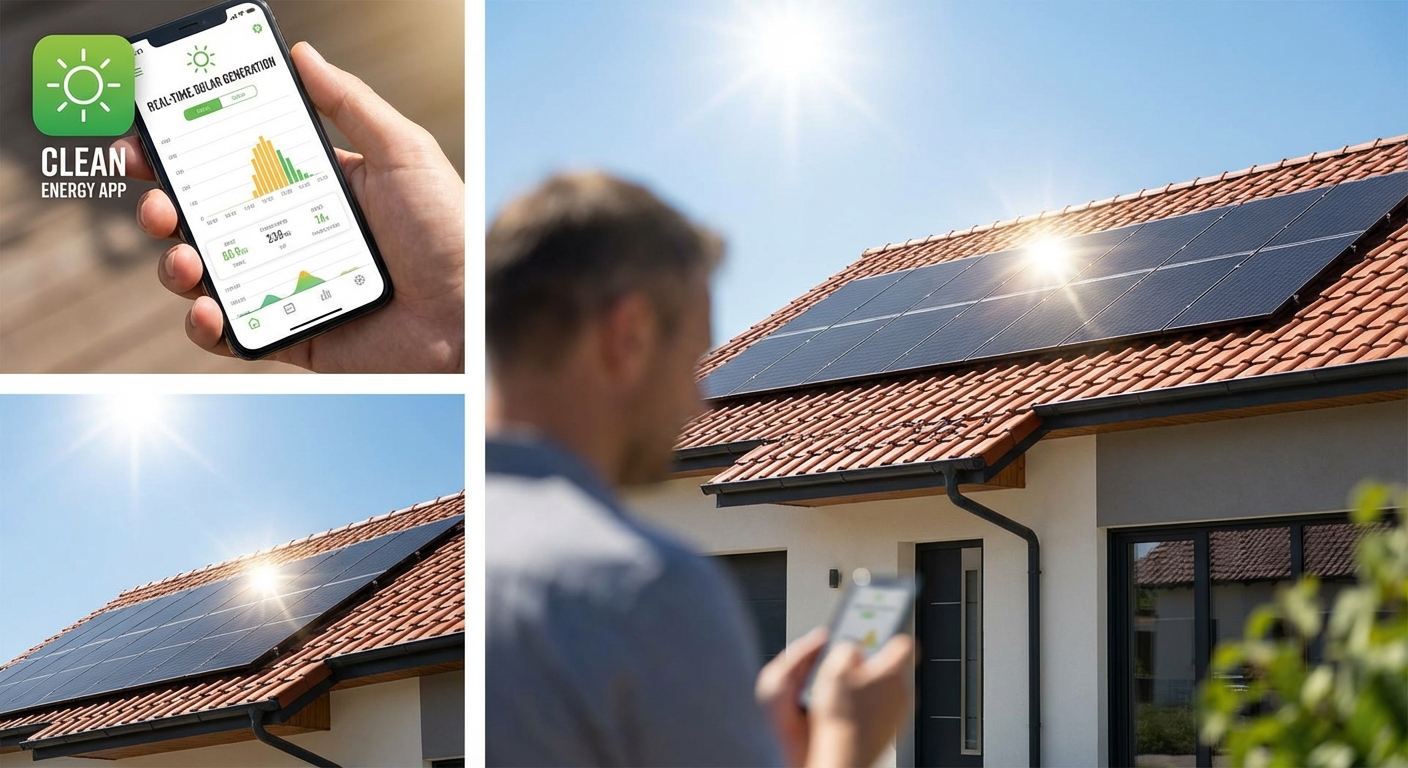 Rooftop solar panels with energy monitoring app
